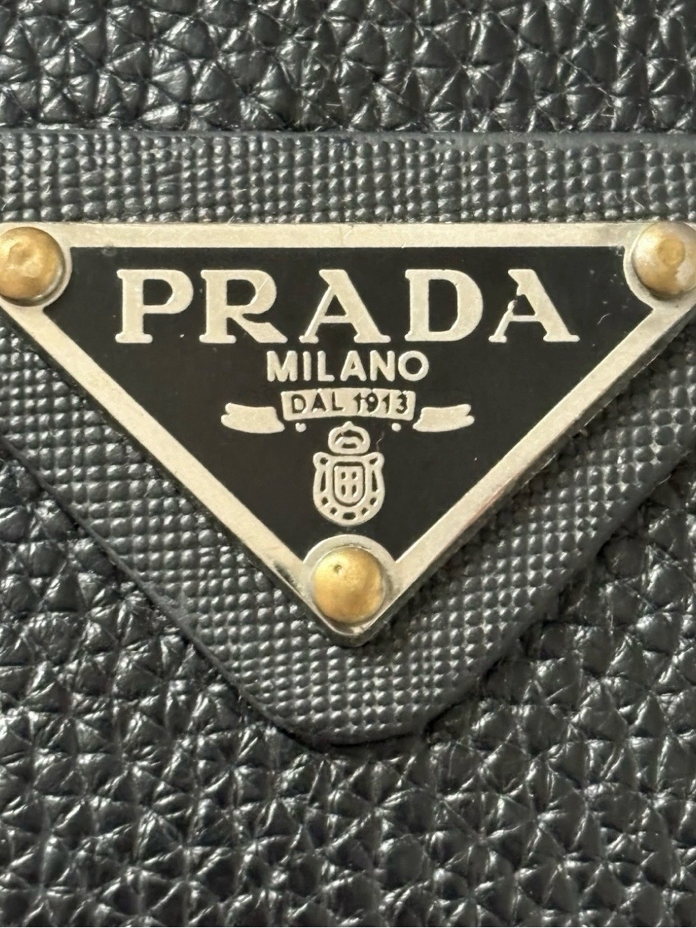 Prada Black Pebbled Leather Phone Card Case with Triangular Logo - Picture 4 of 12